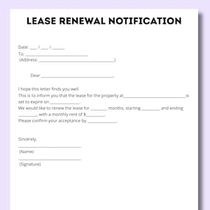 Condiciones de renovación del contrato de arrendamiento, Aviso de plazo del contrato de arrendamiento, Formulario de renovación del contrato de arrendamiento, Renovación del propietario, Notificación al inquilino, Contrato de arrendamiento, Renovación del contrato de arrendamiento