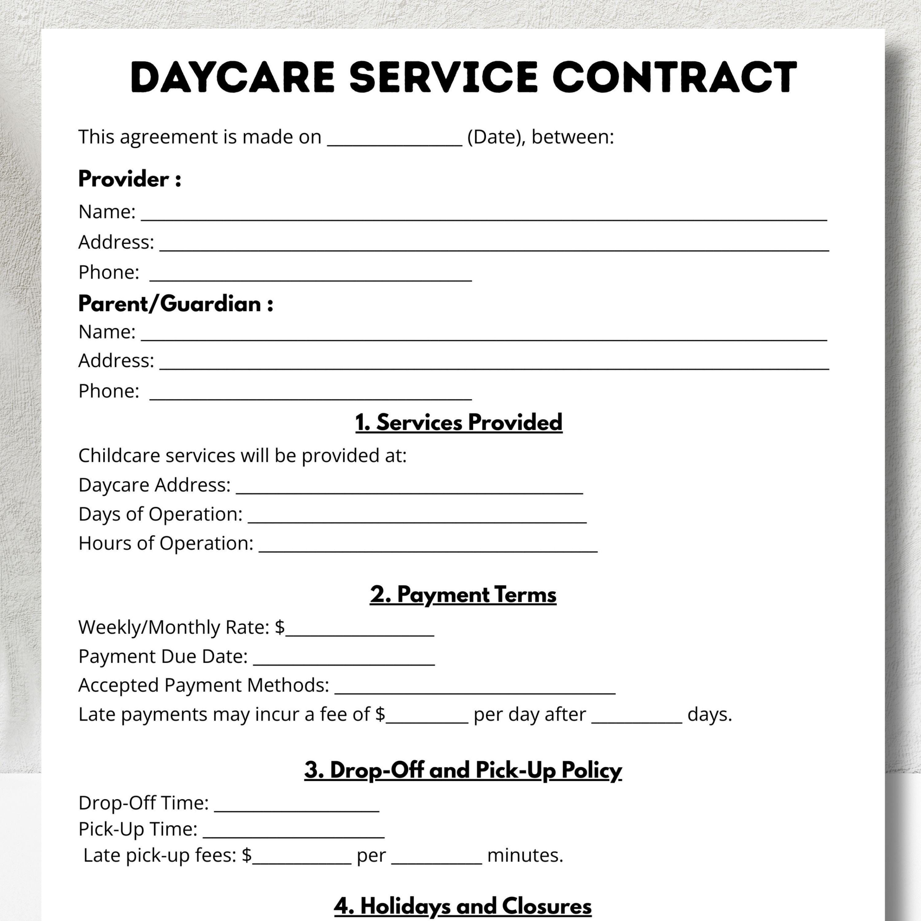 Daycare contract, daycare forms, childcare forms, daycare agreement, daycare printables, daycare intake, childcare contract,daycare provider