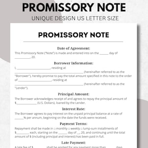 Promissory Note, Personal Loan, Loan Contract, Loan Agreement, Editable Template, Editable Agreement, Simple letter, borrow money