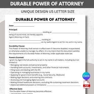 Power of Attorney Templates Printable POA Forms Durable General & Business Non-Medical POA Agreement Contract
