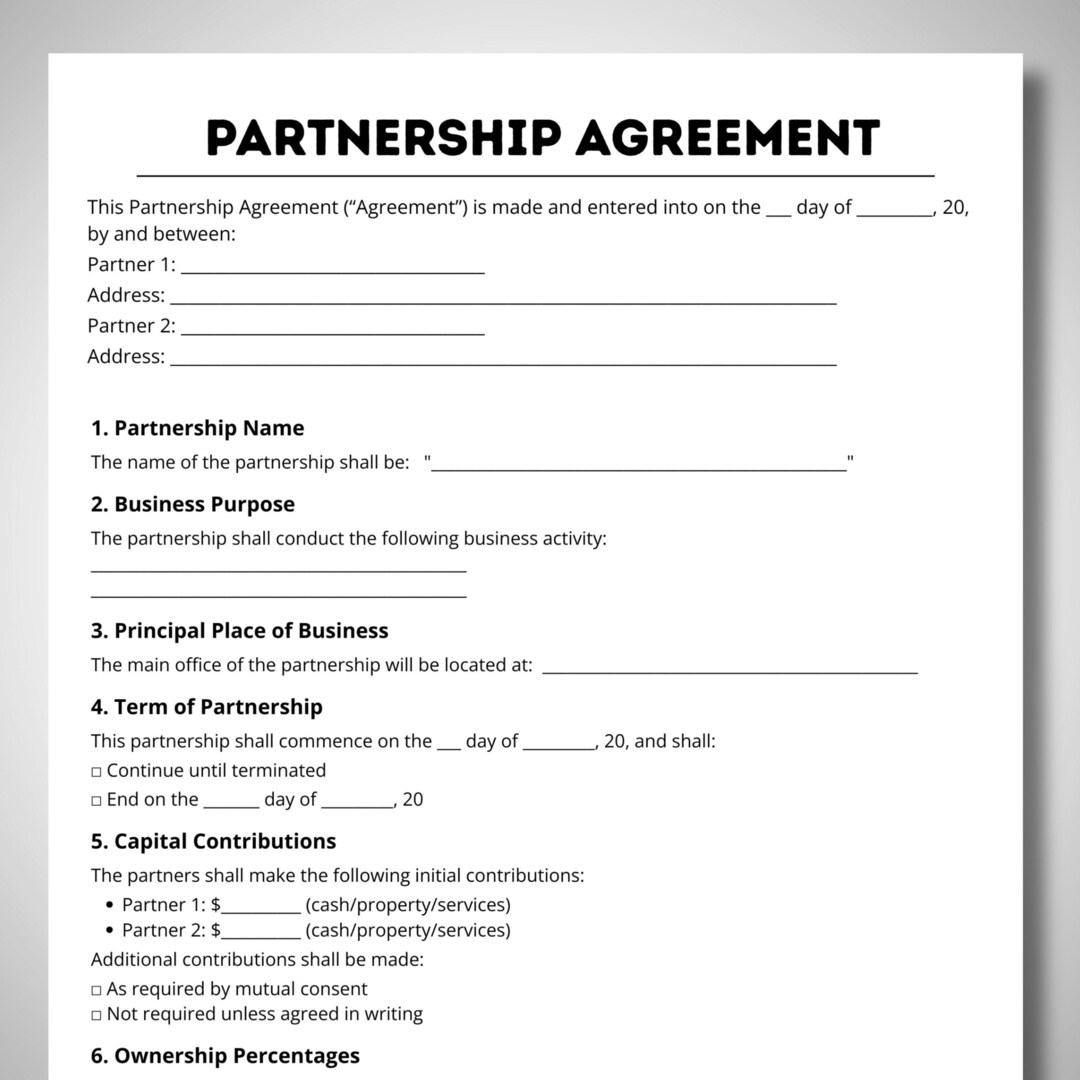 Partnership Contract, Agreement Template, Small Business Forms ...