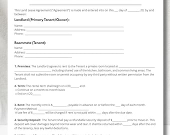 Room rental, Roommate Agreement, Roommate contract, rent room, room rental form, room contract, room rental contract,room lease,room tenancy