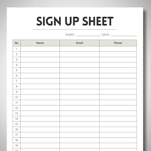 Editable Signup Sheet | US Letter Size | Canva Template sign up sheet, event sign up, sign up template, registration sign up, sign up form