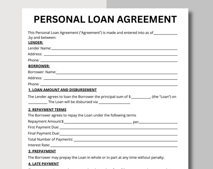 Editable Personal Loan Agreement Template – PDF & Canva Loan Contract ...