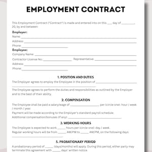 Employee Agreement, Employee Hiring, Employment contract, Employer contract, Employee contract, HR Contract form, Employment agreement,