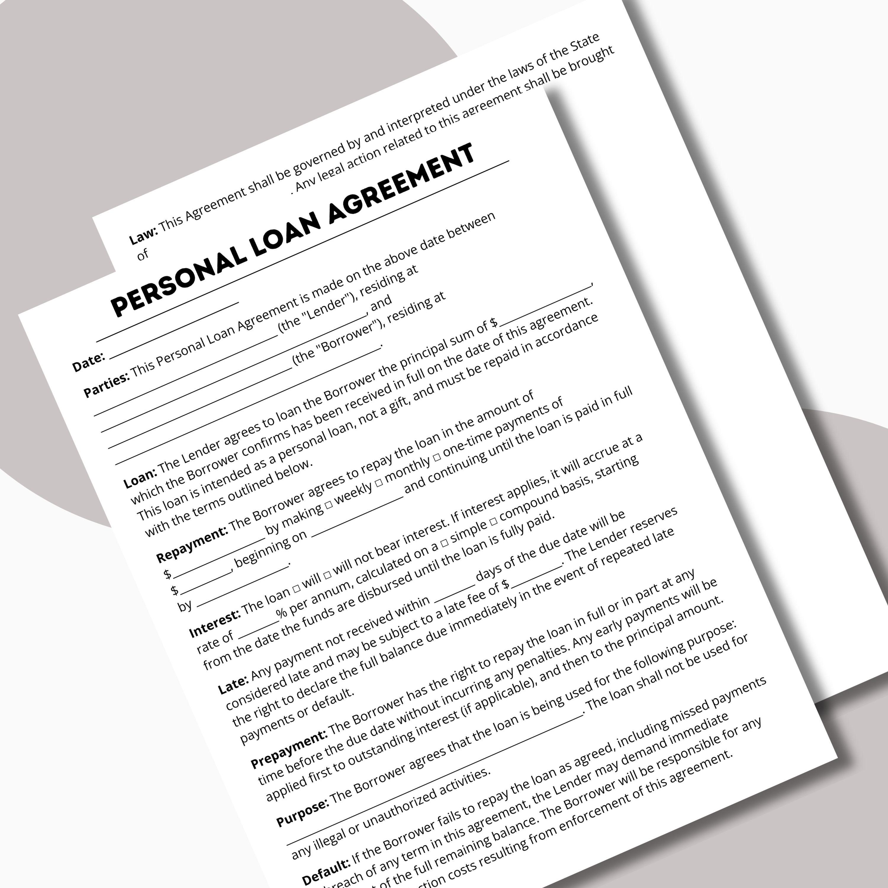 Editable Personal Loan Agreement Template – PDF & Canva Loan Contract ...