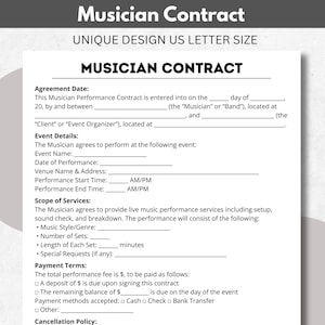 Musician Contract, Performance, Band Contract, Musician Agreement, Fillable Musician, Live Performance, Gig Agreement, Music Contract