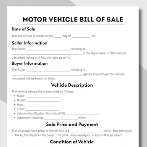 Vehicle Sale Form, Vehicle Bill of Sale, Bill Sale Template, Car Sale Agreement, Bill of Sale, bike bill of sale, Truck Bill of Sale