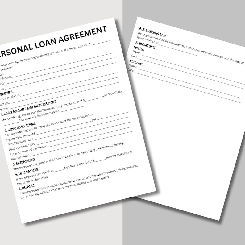 Editable Personal Loan Agreement Template – PDF & Canva Loan Contract ...