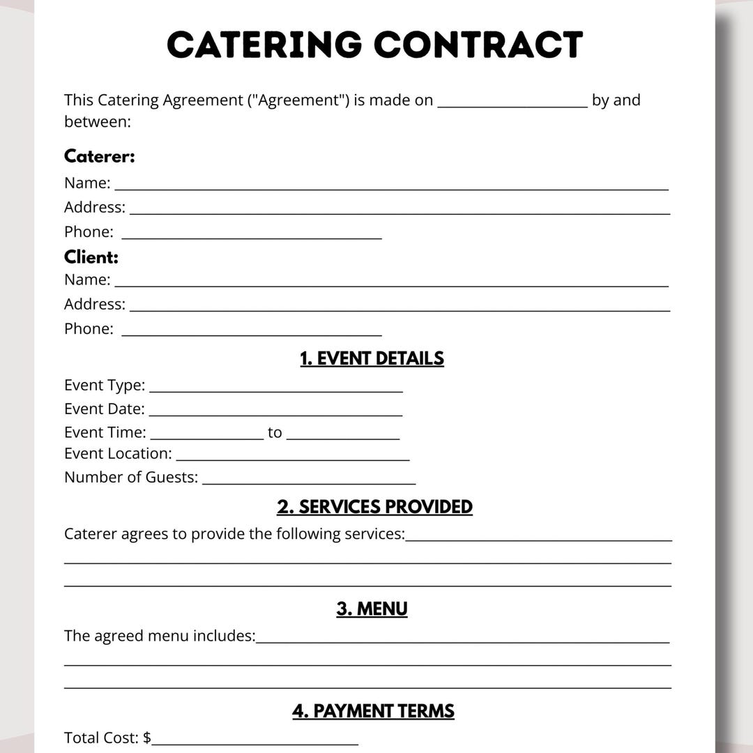 catering order form template | editable business... Catering Contract, Printable Catering, Catering Business, Food Service ...