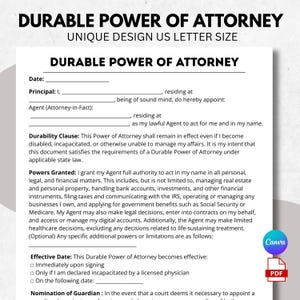 Power of Attorney Templates Printable POA Forms Durable General & Business Non-Medical POA Agreement Contract