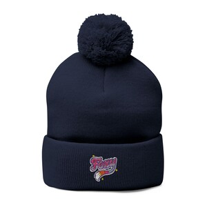 Foxy Cozy Pom-Pom Knit Cap, Winter Beanie, Embroidered Hat, Trendy Knitwear, Gift for Her/Him, Stylish Winter Accessory
