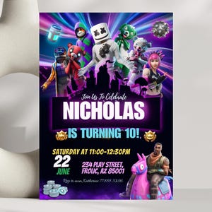 Convite de aniversário editável para jogo de Fort | Modelo de festa de aniversário à noite no Fort | Convite de aniversário para videogame | Cartão de convite de aniversário para jogos de Fort