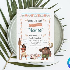 Baby Moana Birthday Invitation, Editable Digital Hawaiian Moana Birthday Invite, Kids Theme Party Invitation, Digital Baby Moana Template