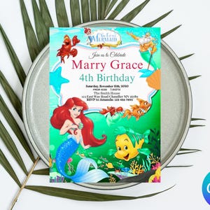 Mermaid Birthday invitation, Mermaid Party invitation,Princess Ariel Birthday invitation, Editable Printable,Editable Ariel Party Invitation