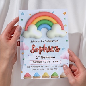 Invitation d'anniversaire de petit gâteau | Invitation de fête de petit gâteau kawaii | Modèle de toile modifiable | Invitation numérique de fête douce | Carte à téléchargement immédiat