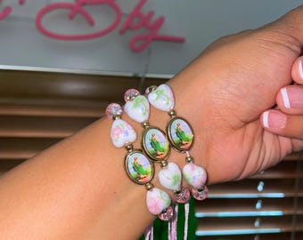 Pink Floral San Judas Tadeo Catholic Charm Bracelet