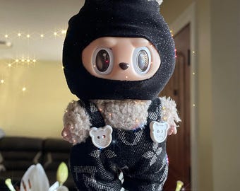 Black Glitter Ski Mask for The Monsters Labubu Plush