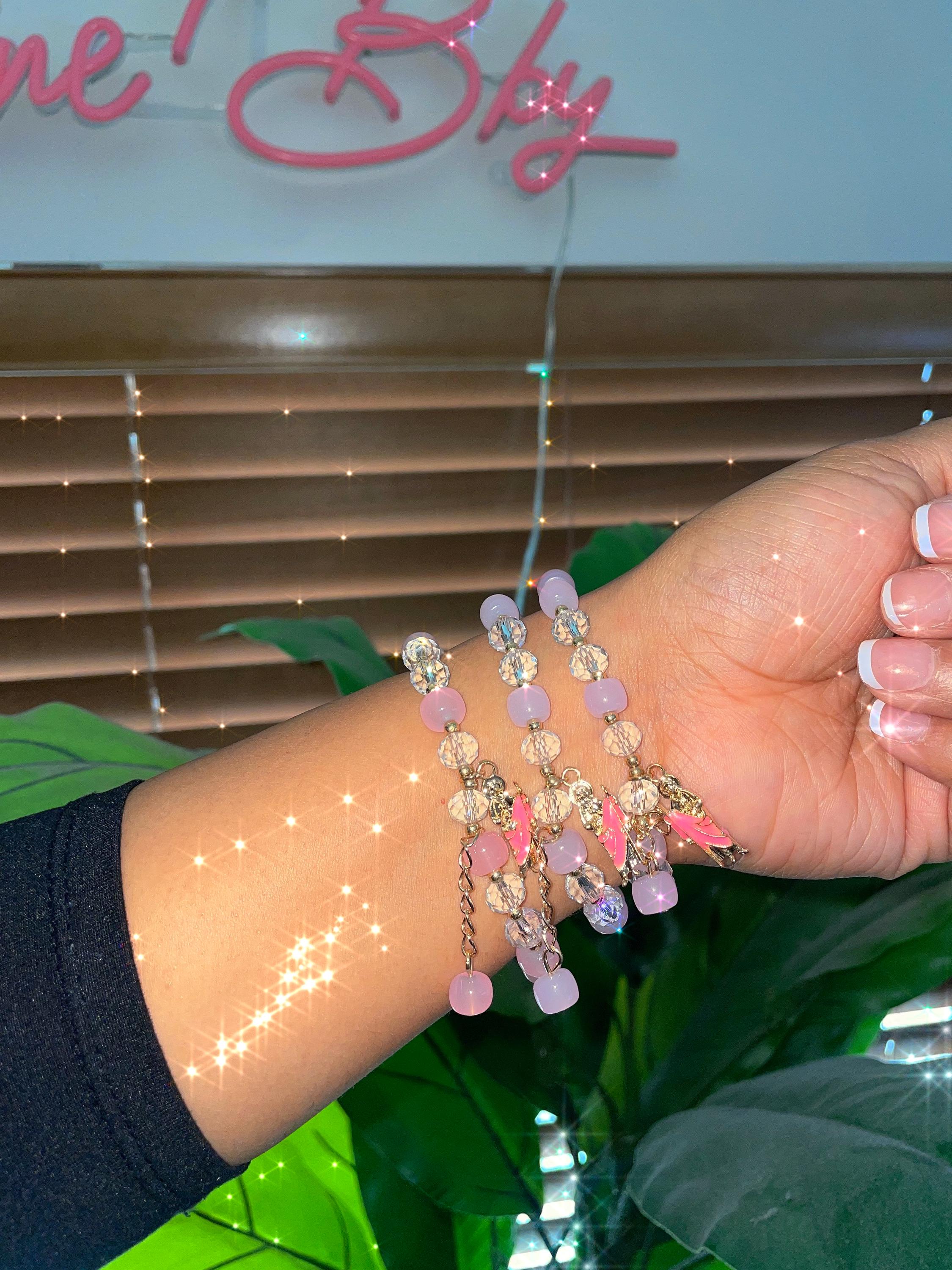 Pink Translucent San Judas Tadeo Catholic Charm Bracelet