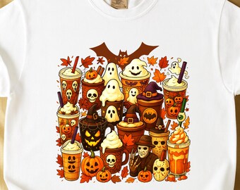Halloween Coffee Shirt, Ghost Pumpkin Spice Drinks Tee, Spooky Fall Coffee Graphic Shirt, Happy Halloween Party Outfit Gift Top, Fall Shirt