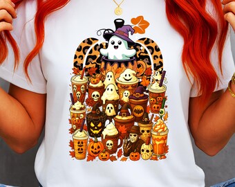 Original Autumn Women’s T-Shirt for Coffee Lovers, Perfect Gift for Coffee Addicts, Great for a Halloween Party, Fall Coffee Shirt, Fall Tee