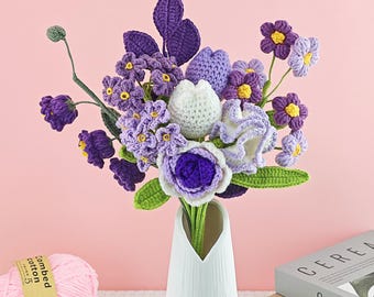 Ramo de flores de ganchillo terminado, regalo eterno hecho a mano