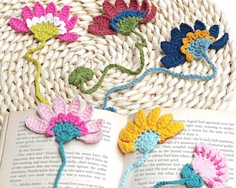 Marcador de flores de ganchillo hecho a mano, diseño de abeja y girasol