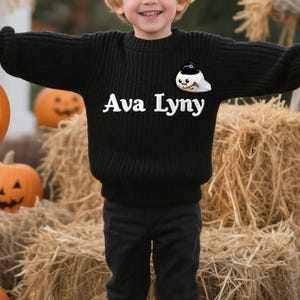 Custom Kids Halloween Sweater,Halloween Personalized Embroidered Name Baby Sweater, Spooky Season Sweater, First Halloween Gifts