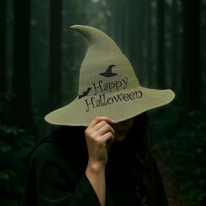 Personalized Witch Hat，Halloween Witch Wool Hat, Vintage Renaissance Festival Witch Hat, Modern Witch Hat for Halloween, Medieval Witch Hat