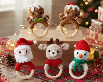 Personalized Baby Rattles,Animal Crochet Rattles,Christmas Crochet Rattles,Carved Elk Rattles,Santa Rattles,Baby Shower Gifts,Newborn Gifts