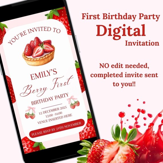 Standstill Berry First Birthday Invitation (Digital) | No Edit Needed