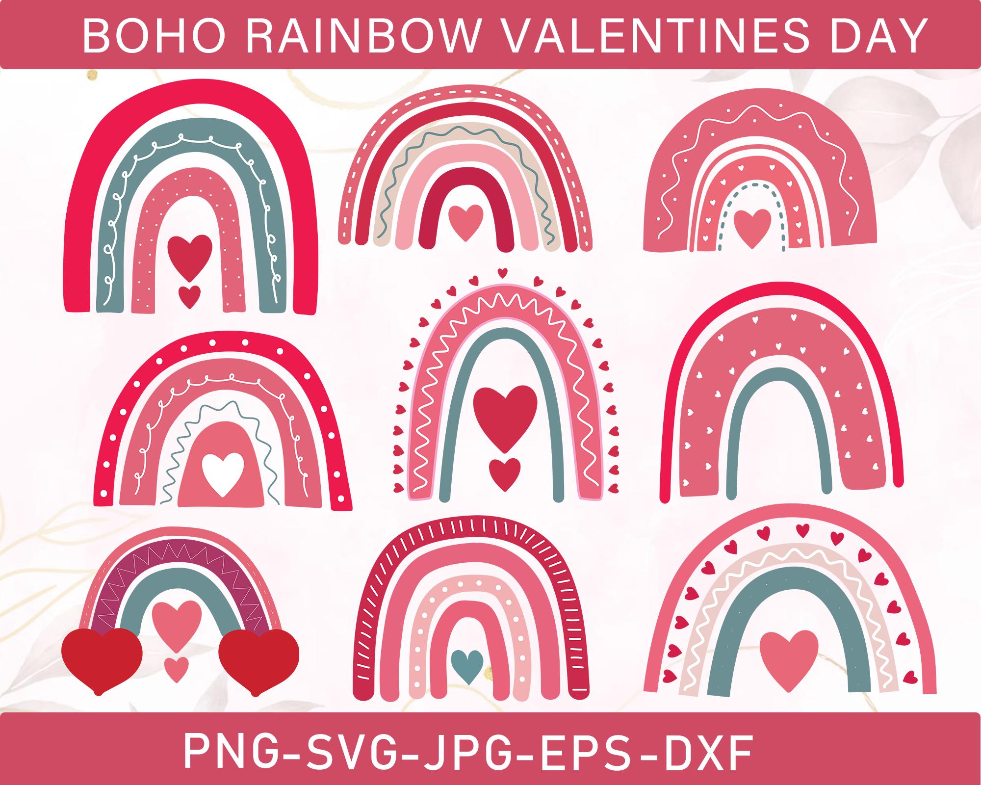 10 Boho Rainbow Valentine’s Day SVG Bundle, Retro Heart Love Cut Files ...