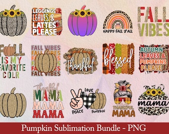 Paquete de sublimación PNG de calabaza: Imágenes prediseñadas espeluznantes, rústicas y otoñales (descarga digital)