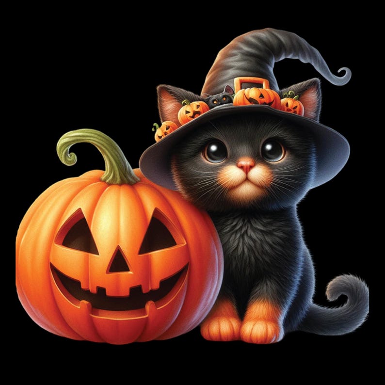 Watercolor Halloween Cat Clipart Bundle: Spooky Black Cats (commercial ...