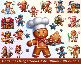 Christmas Gingerbread Clipart Bundle | Cute Gingerbread PNG | Holiday Cookie Clipart | Gingerbread Man PNG | Christmas Baking Sublimation