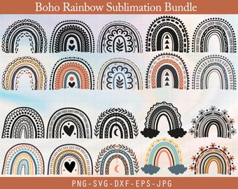 Boho regenboog svg-bundel, schattige regenboog svg, boho regenboog clipart, regenboog svg, handgetekende regenboog, boho stickers, png, digitale download