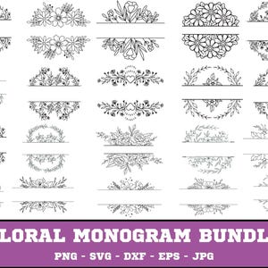 Split Floral Frame Svg, Floral Border Svg, Floral Monogram Clipart, Flower Border Svg, Split Monogram, Floral Wedding, Digital Download