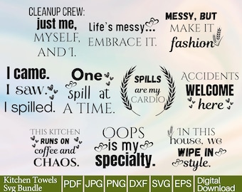 Kitchen Towel SVG Bundle: Funny Baking Quotes, Pot Holder Designs (Digital Download)