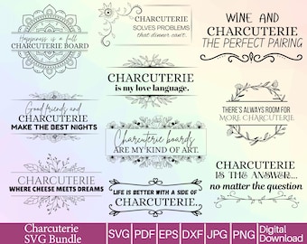 Charcuterie Board SVG PNG Bundle: Kitchen Decor, Cutting Board Design (Digital Download)