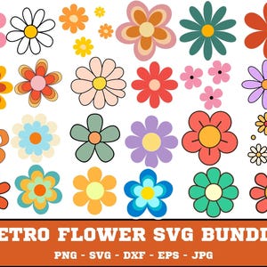 Retro Flower SVG Bundle: Daisy Clipart, Floral PNG (Instant Download)
