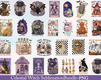 Celestial Witch PNG Bundle: Gothic Moon Phase Sublimation Designs (Digital Download