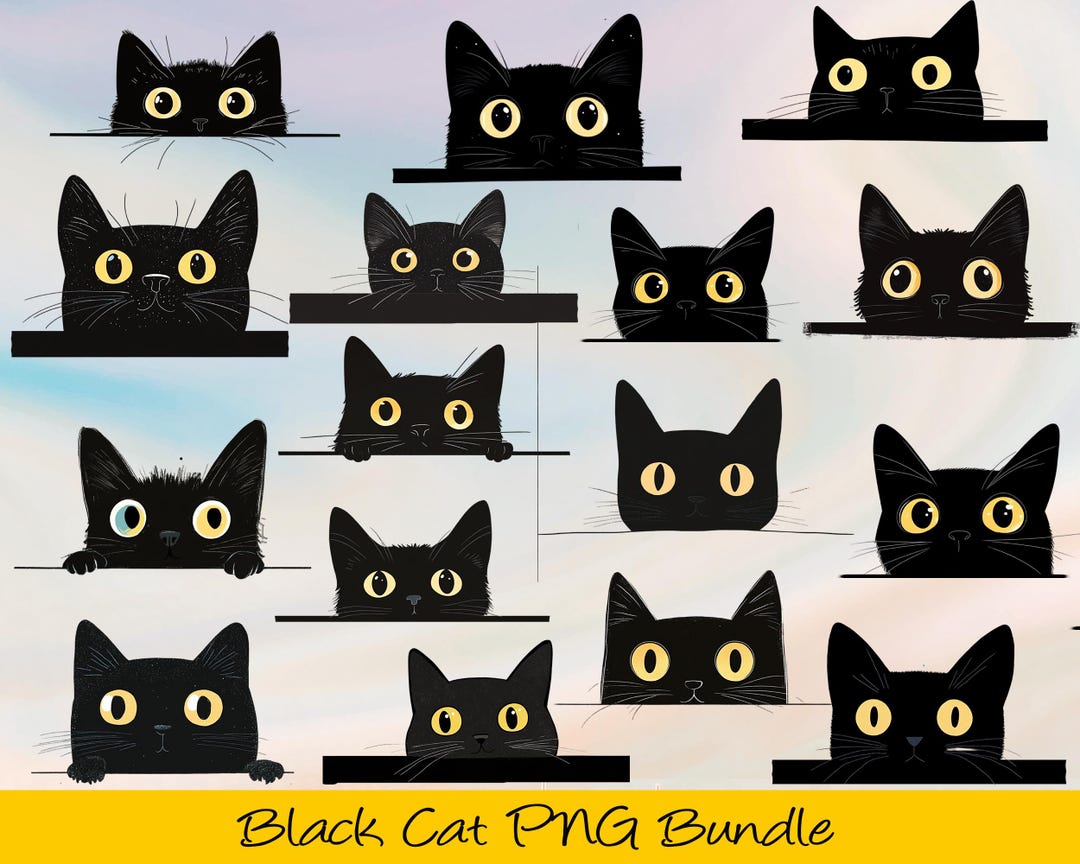 Black Cat Clipart Bundle PNG Set | Cute Black Cat Illustrations ...