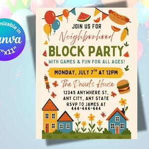 Editable Block Party Flyer Template: Backyard BBQ Invitation (8.5x11 inches)