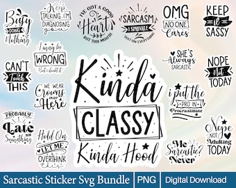 Sarcastic Quotes Sticker Bundle: Funny Adult Humor PNG (Digital Download