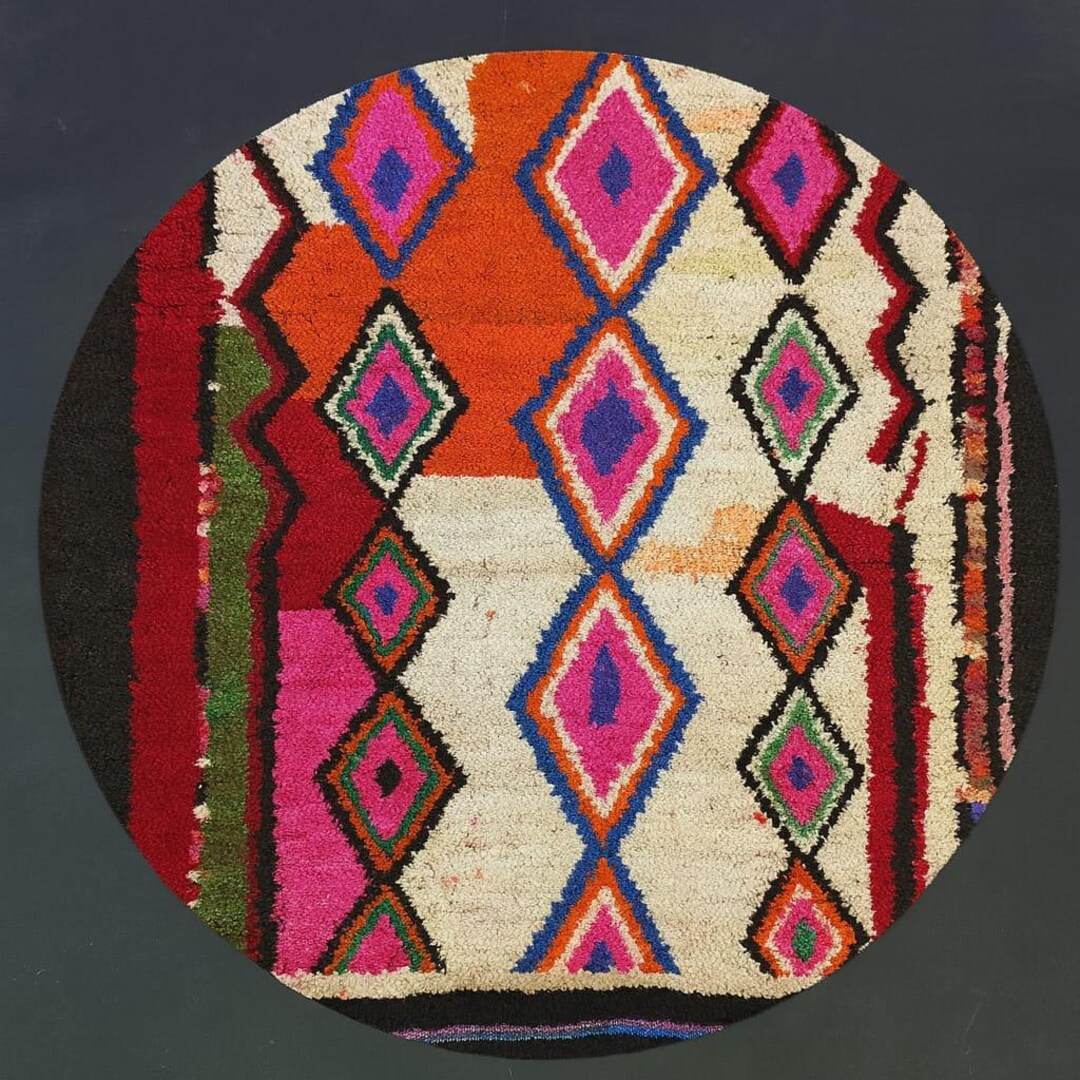 Round Israeli Rugs Colorful Moroccan Round Rug, Authentic Round Rug, Handmade Round Area ...