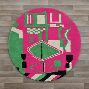 ERSTAUNLICHER RUNDER Teppich, runder Wollteppich, handgefertigter runder Teppich, runder Teppich Custom, Wohnkultur, bunter Berber Artisanfine