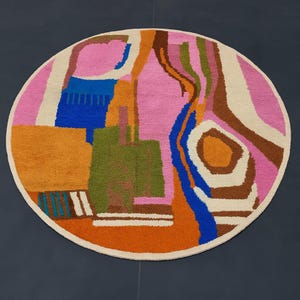 MEHRFARBIGER RUNDER Wollteppich, Kreis Beni Ourain Teppich, Marokkanischer Teppich, Handgeknüpfter Teppich, Authentisch Berber, Runder Teppich Für Wohnzimmer