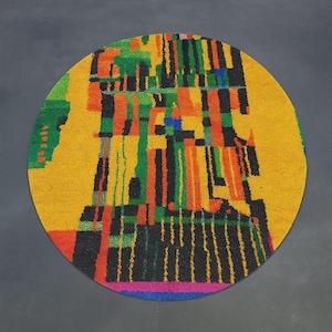Gelber runder Teppich, erstaunlicher Kreis-Teppich, handgemachter Beni Ourain-Teppich, geometrischer runder Teppich, kundenspezifischer runder Teppich, runder Berber-Wollteppich