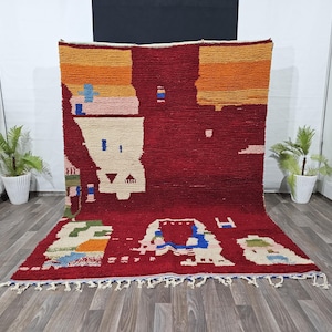 Red Beni ourain rug, Moroccan rug, Berber carpet, Red Wool rug, Handmade rug, Red Beni ourain style, Red Area rug, Tapis berbere, Teppich
