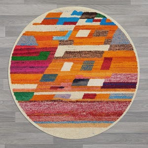 ERSTAUNLICHER MEHRFARBIGER TEPPICH, runder Wollteppich, handgemachter runder Teppich, runder Teppich nach Maß, Wohnkultur, runder Teppich nach Maß, bunter Berber-Kunsthandwerk